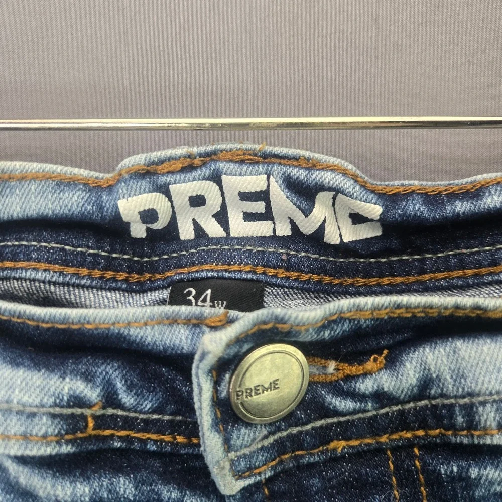 Preme Jeans Rest In Paradise Distressed Graphic Denim 34x33 Blue Palm Tree Slim